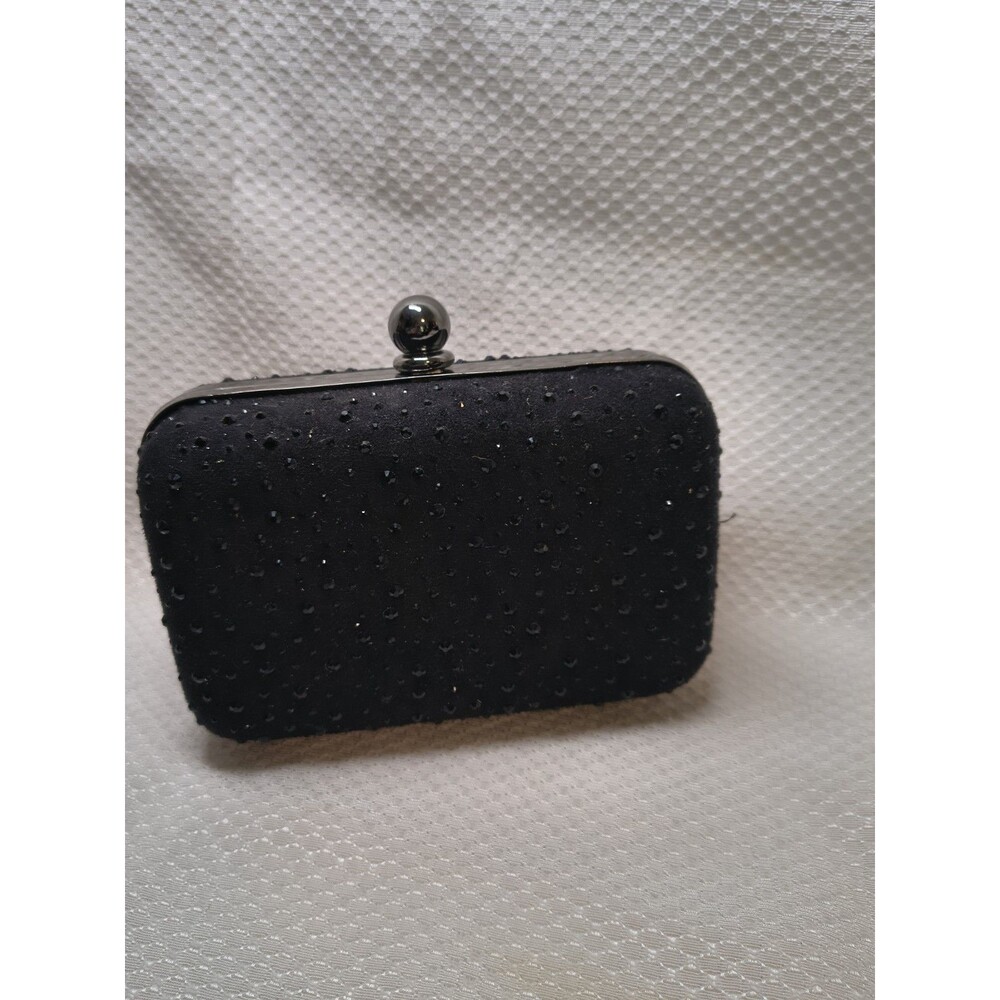 White House Black Market Black Rhinestone Clutch Hardcase Evening Bag...